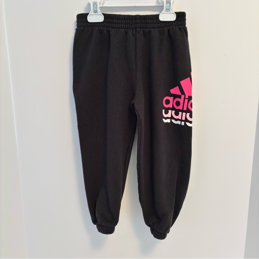 Adidas Toddler Girl Stacked Logo Sweatpants Black Pink Size 3T
